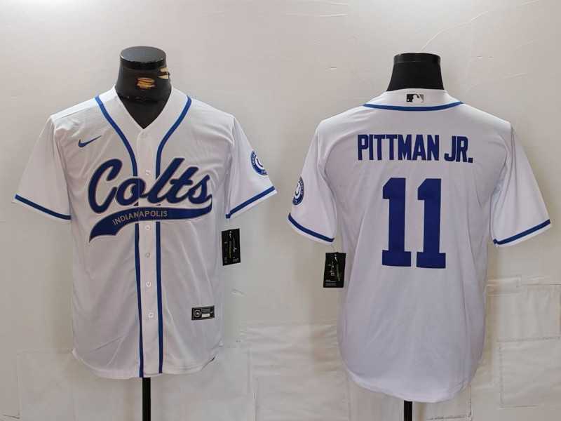 Men%27s Indianapolis Colts #11 Michael Pittman Jr White Cool Base Stitched Baseball Jersey